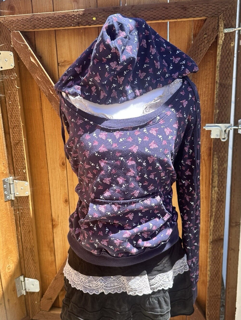 VTG Y2K Self Esteem Butterfly App Print Hoodie Kidcore Fairy Grunge Sz M